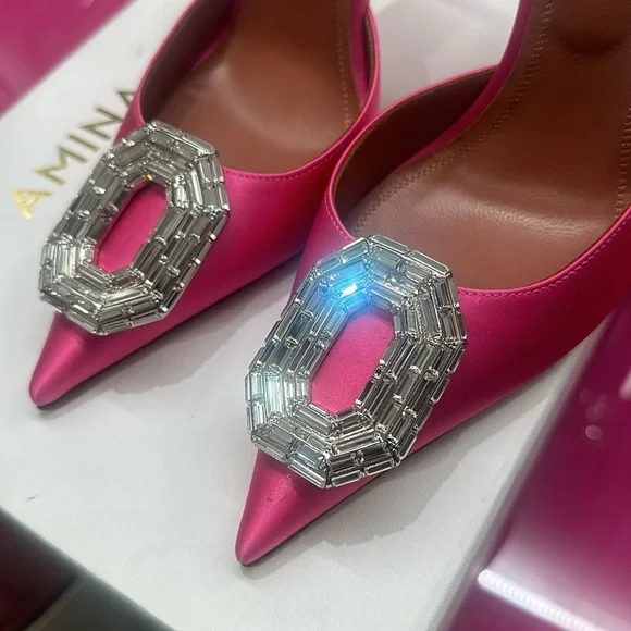 Amina muaddi 105 mm sling back satin pumps - Picture 2 of 6